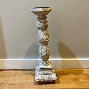 Beautiful wood carved whites washed candle holder